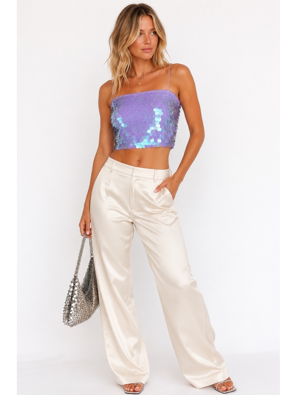 NWT Lisa Says Gah iridescent Perri sequin crop top XS